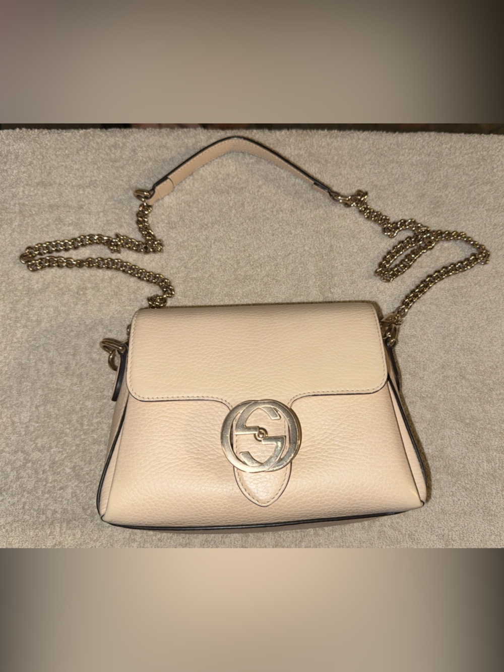 Gucci Cream Leather Crossbody with Gold Chain